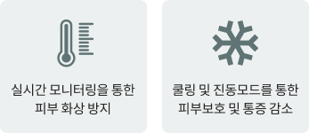 올리지오X 쿨링 시스템 및 통증 경감 설명 이미지